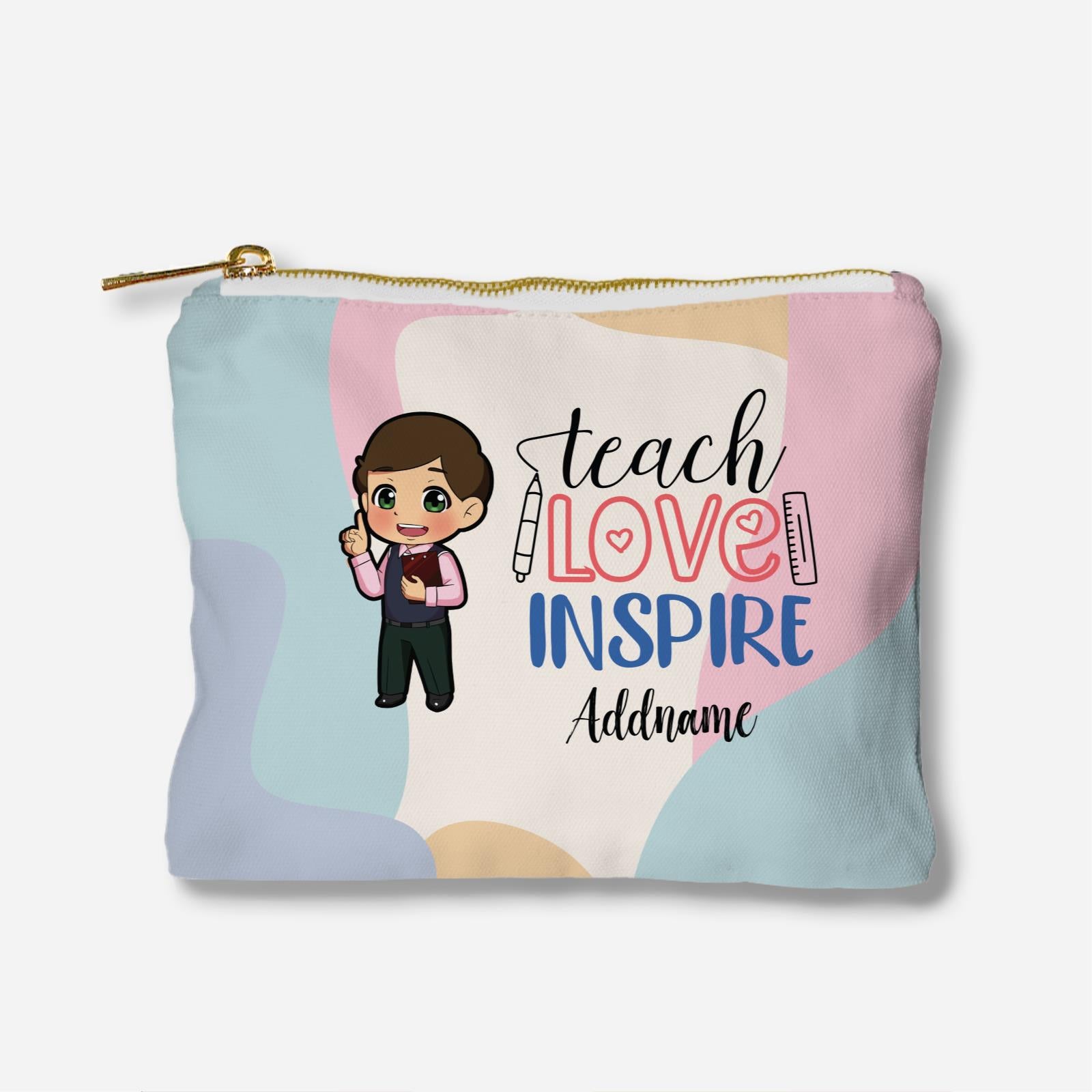 Teach Love Inspire With Chibi Chinese Male Teacher Full Print Zipper Pouch