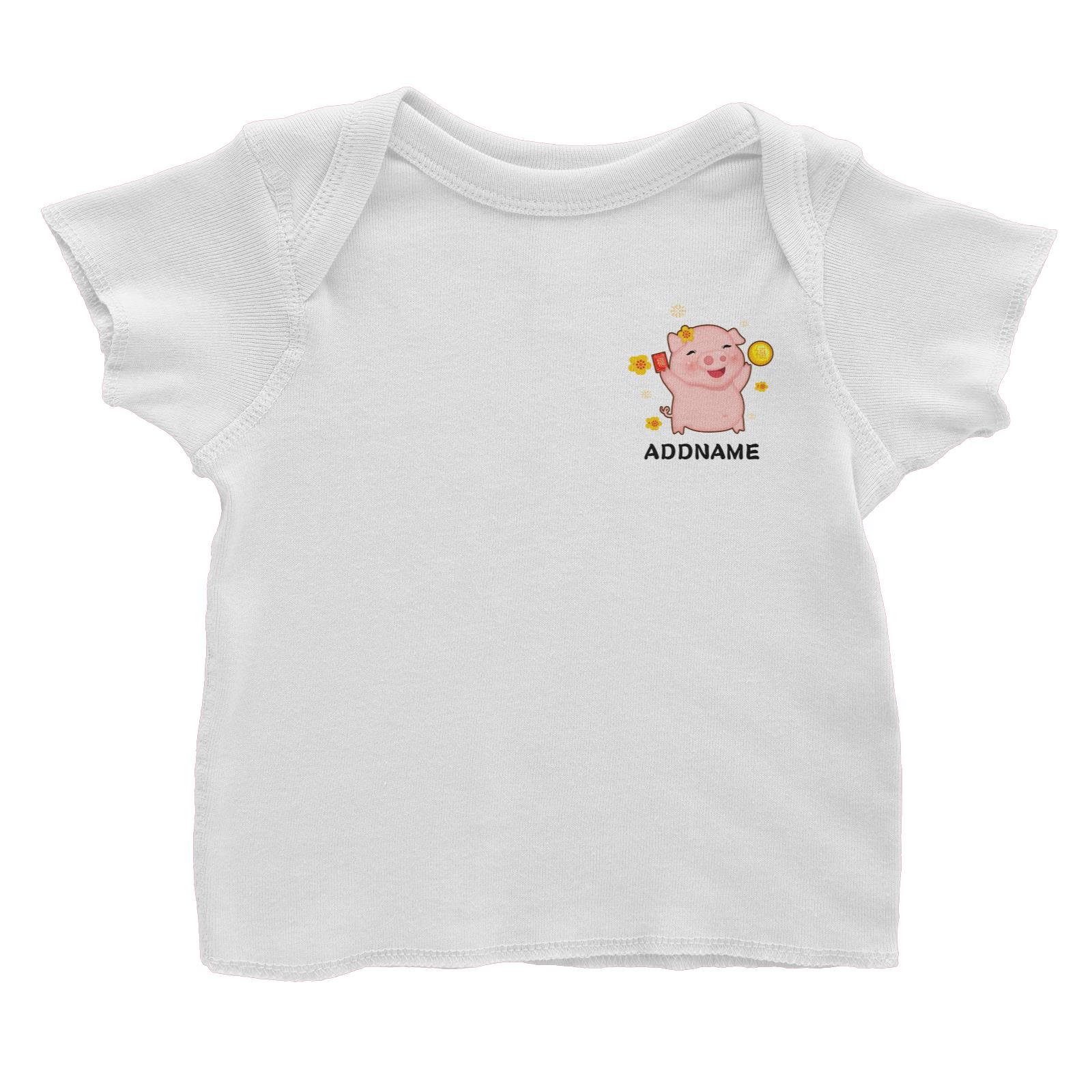 Cute Pig CNY Pig Girl with Red Packet and Happiness Symbol Pocket Design Baby T-Shirt