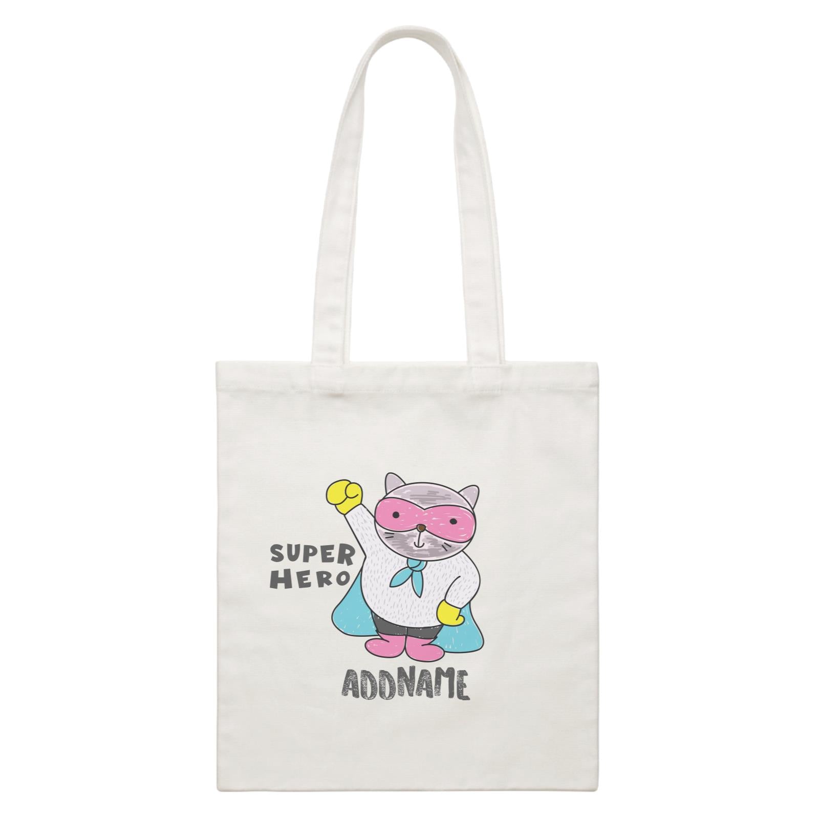 Cool Cute Animals Cats Super Hero Addname White Canvas Bag