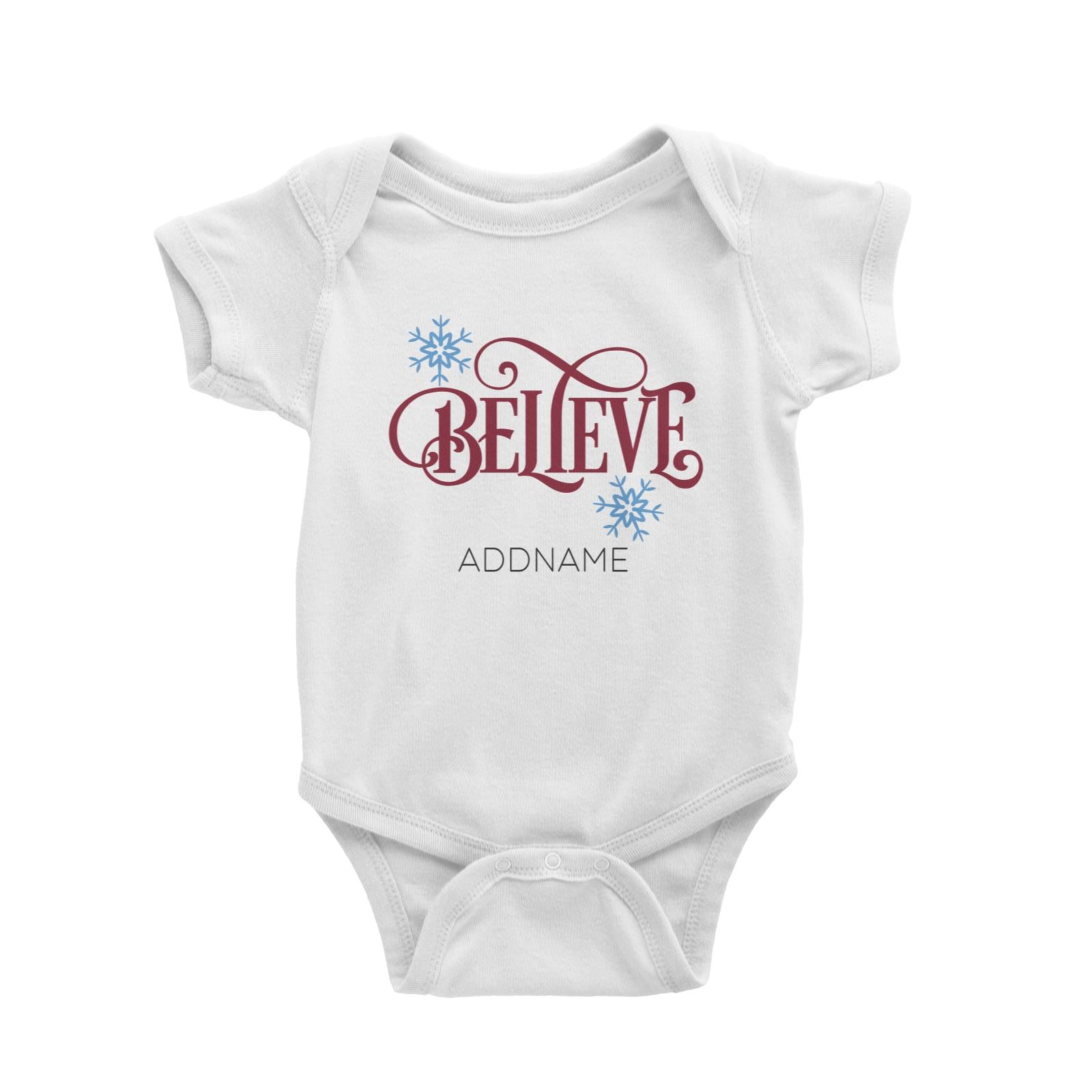 Xmas Believe with Snowflakes Baby Romper