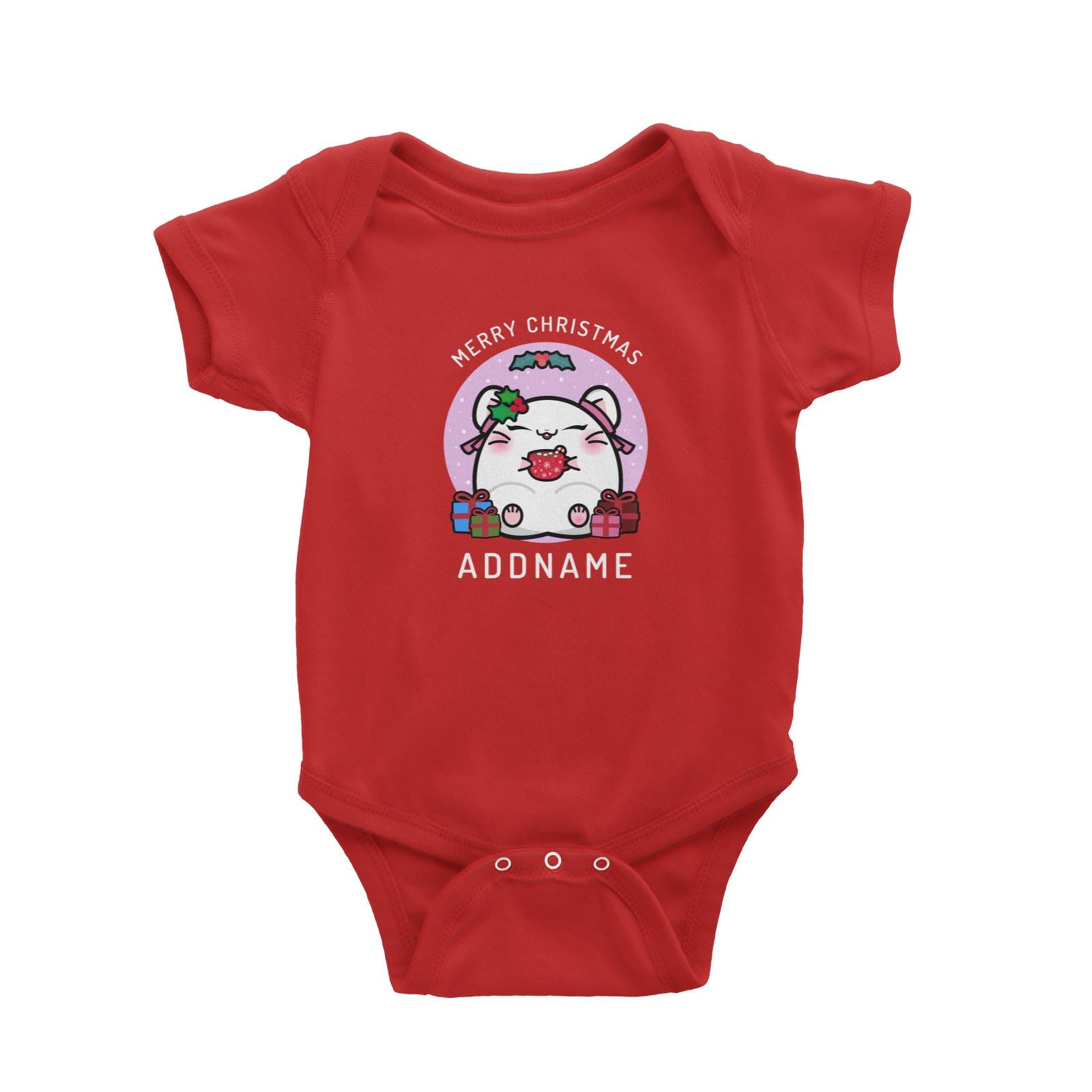 Merry Christmas Cute Santa Mistletoe Girl Hamster with Gifts Baby Romper