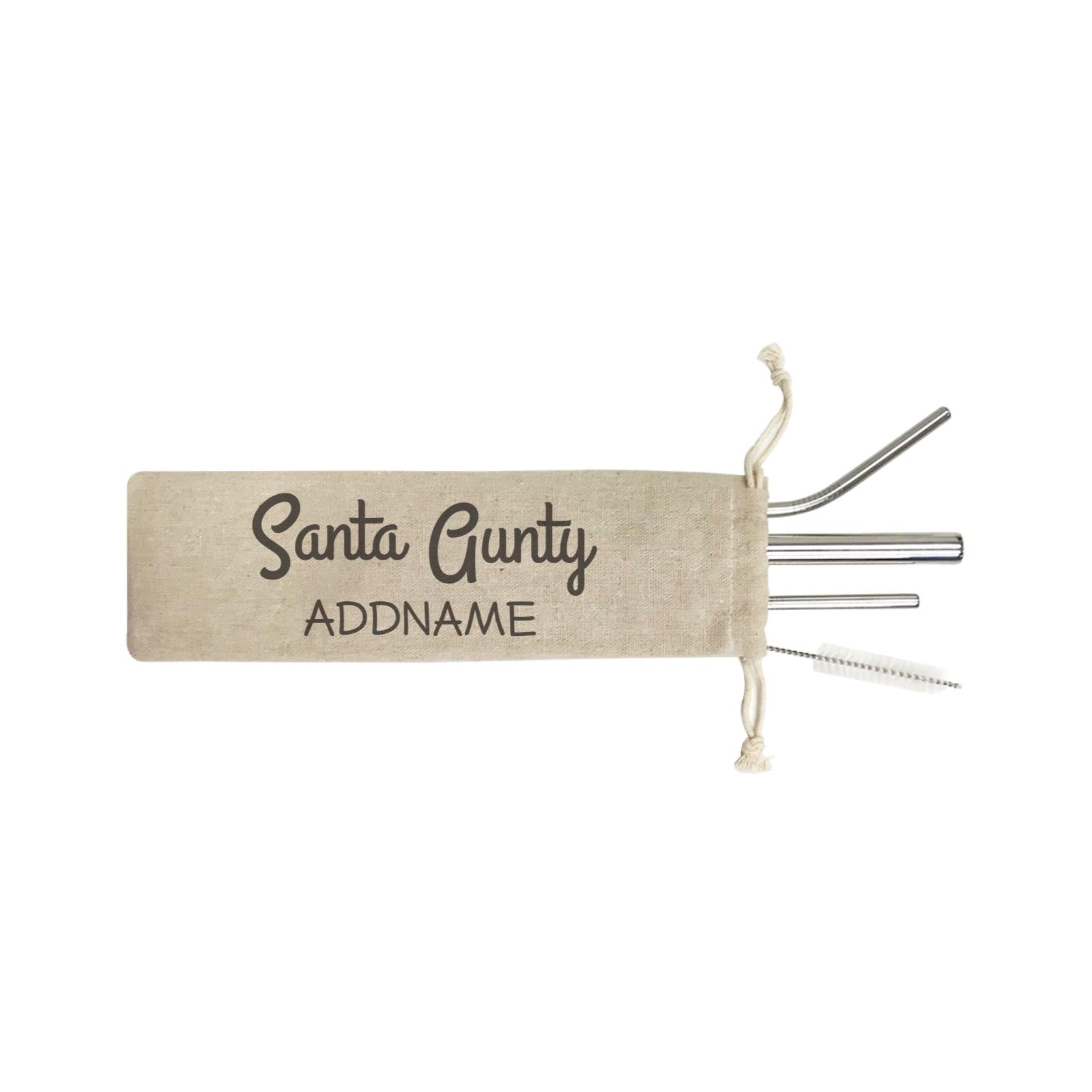 Xmas Santa Aunty SB 4-in-1 Stainless Steel Straw Set In a Satchel