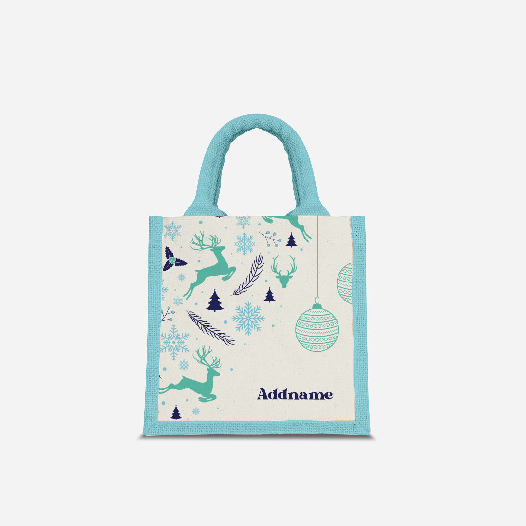 Christmas Series Half Lining Lunch Bag - Jubilant Reindeers Light Blue