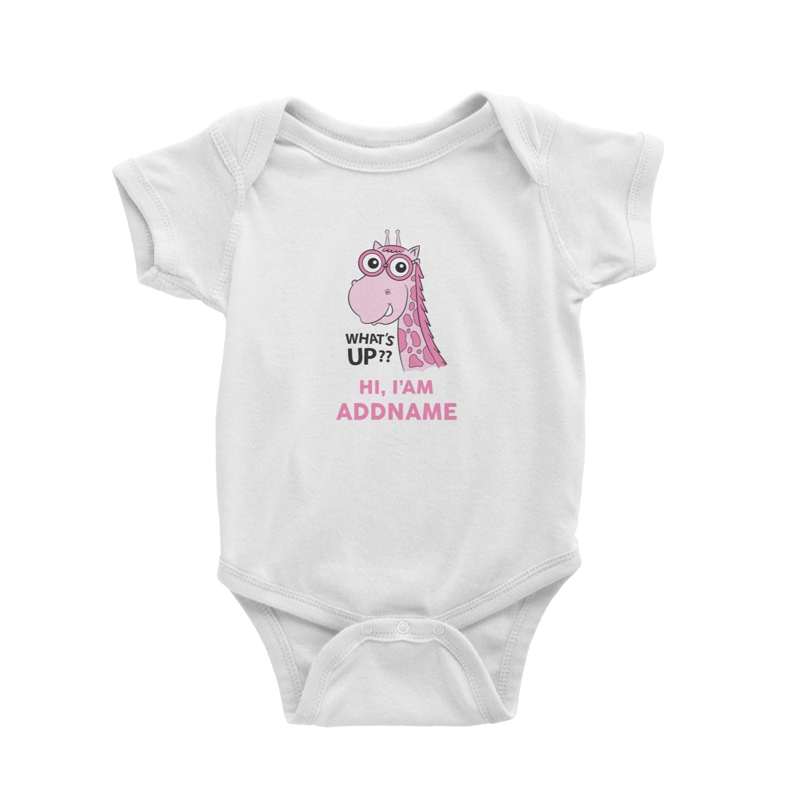 Cool Cute Animals Giraffe What's Up Hi I'am Addname Baby Romper