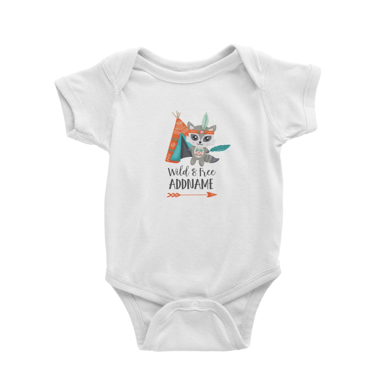 Cute Tribe Animals Raccoon Wild & Free Addname White Baby Romper