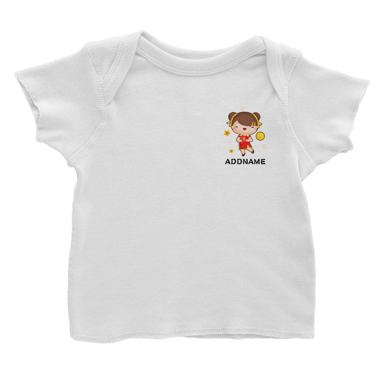 Cute Pig CNY Girl with Red Packet and Happiness Symbol Pocket Design Baby T-Shirt