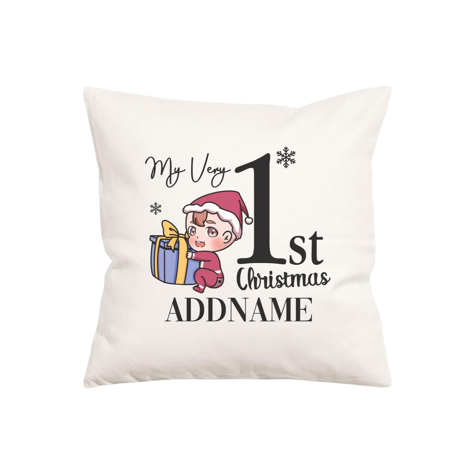 Xmas Christmas Chibi Family My Very 1st Christmas Baby Boy Holding Present Pillow Pillow Cushion