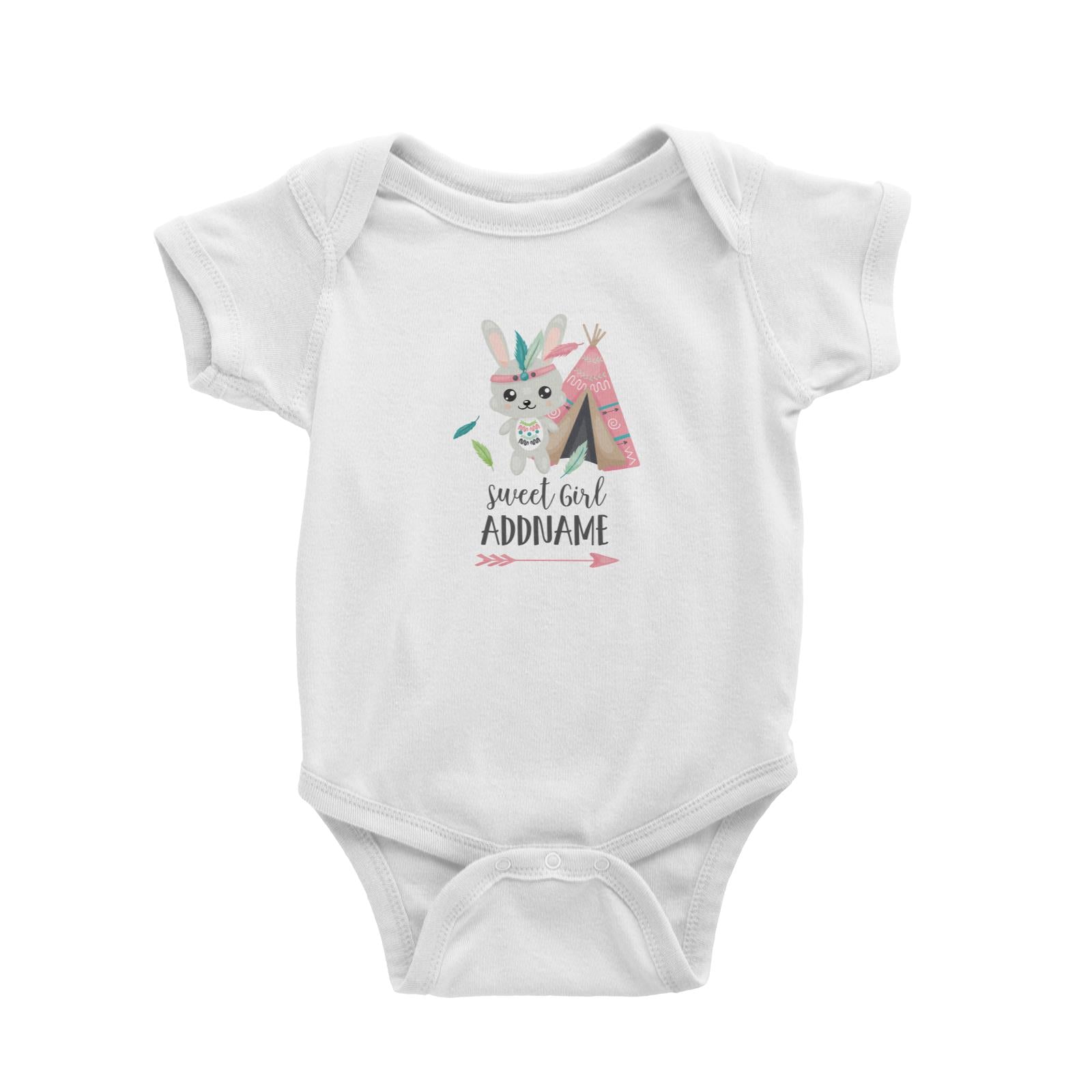 Cute Tribe Animals Rabbit Sweet Girl Addname White Baby Romper