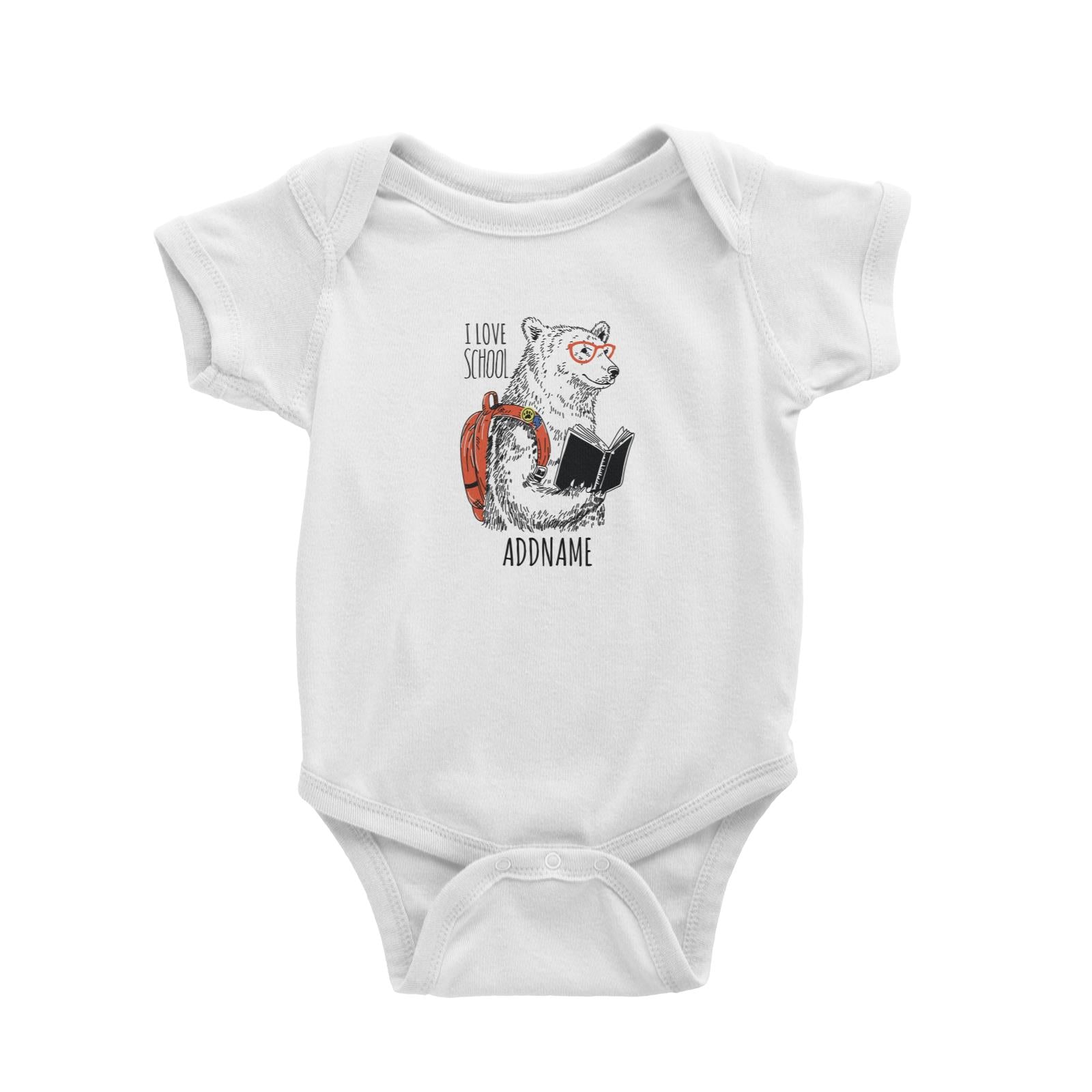 Cool Vibrant Series Bear With Backpack I Love School Addname Baby Romper [SALE]