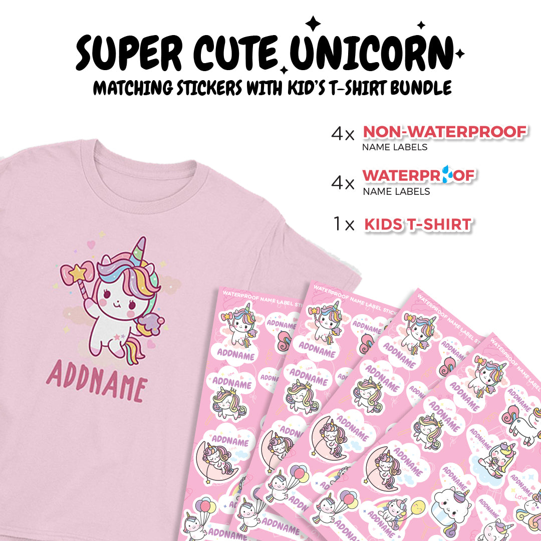 Super Cute Unicorn Matching Stickers With Kid's T-Shirt Bundle Set