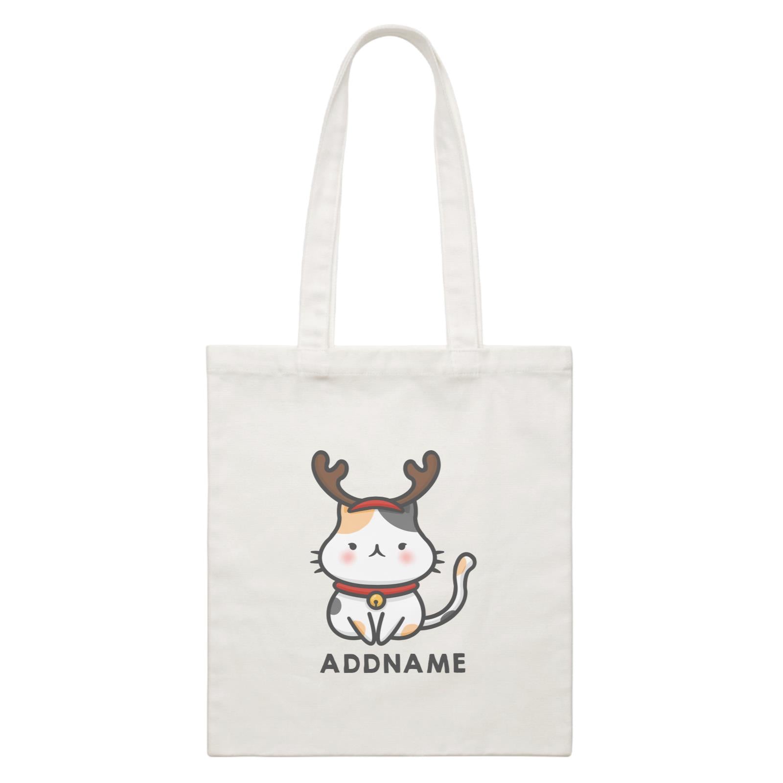 Xmas Cute Cat With Reindeer Antlers Addname Accessories Canvas Bag