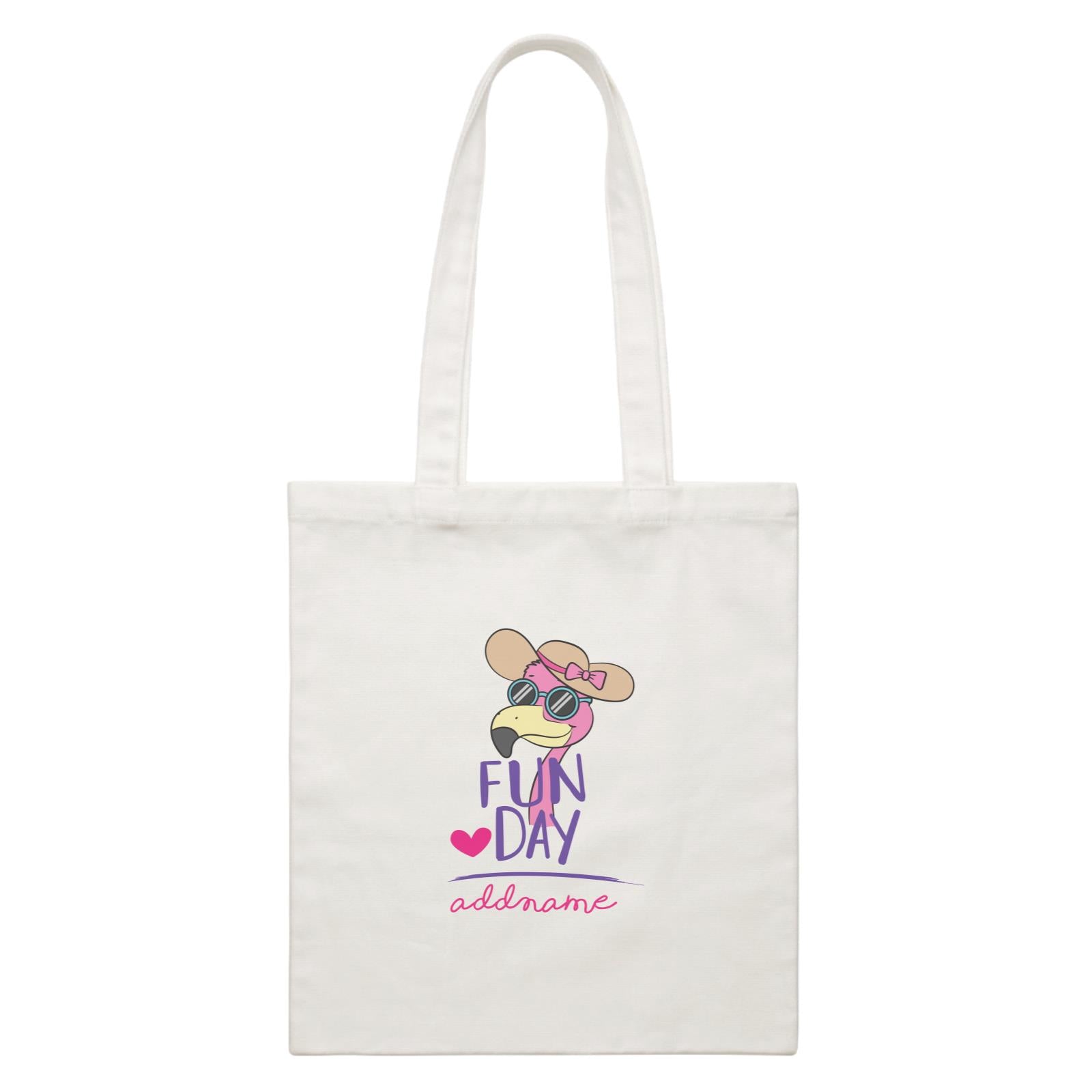 Cool Cute Animals Flamingo Fun Day Addname White Canvas Bag