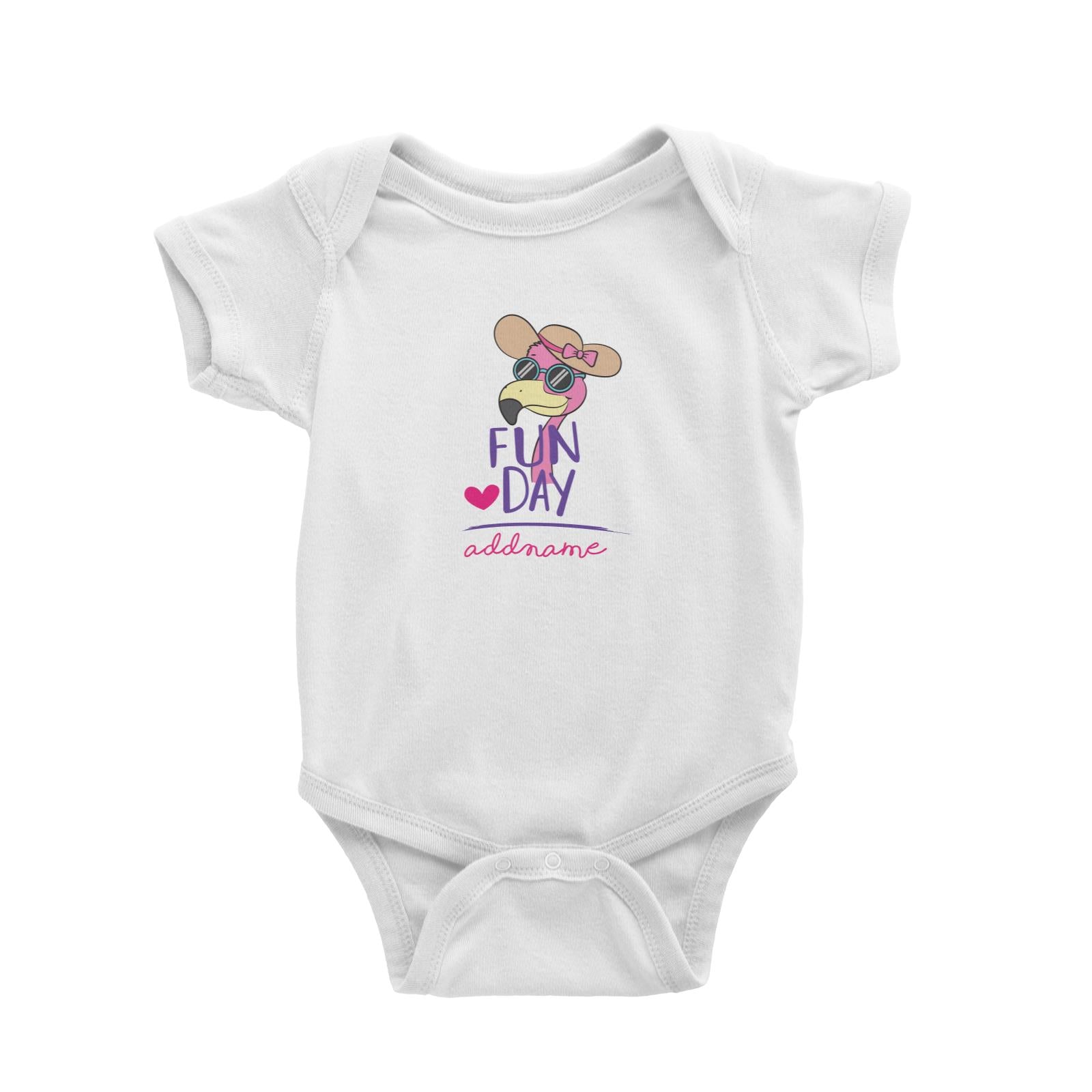 Cool Cute Animals Flamingo Fun Day Addname Baby Romper