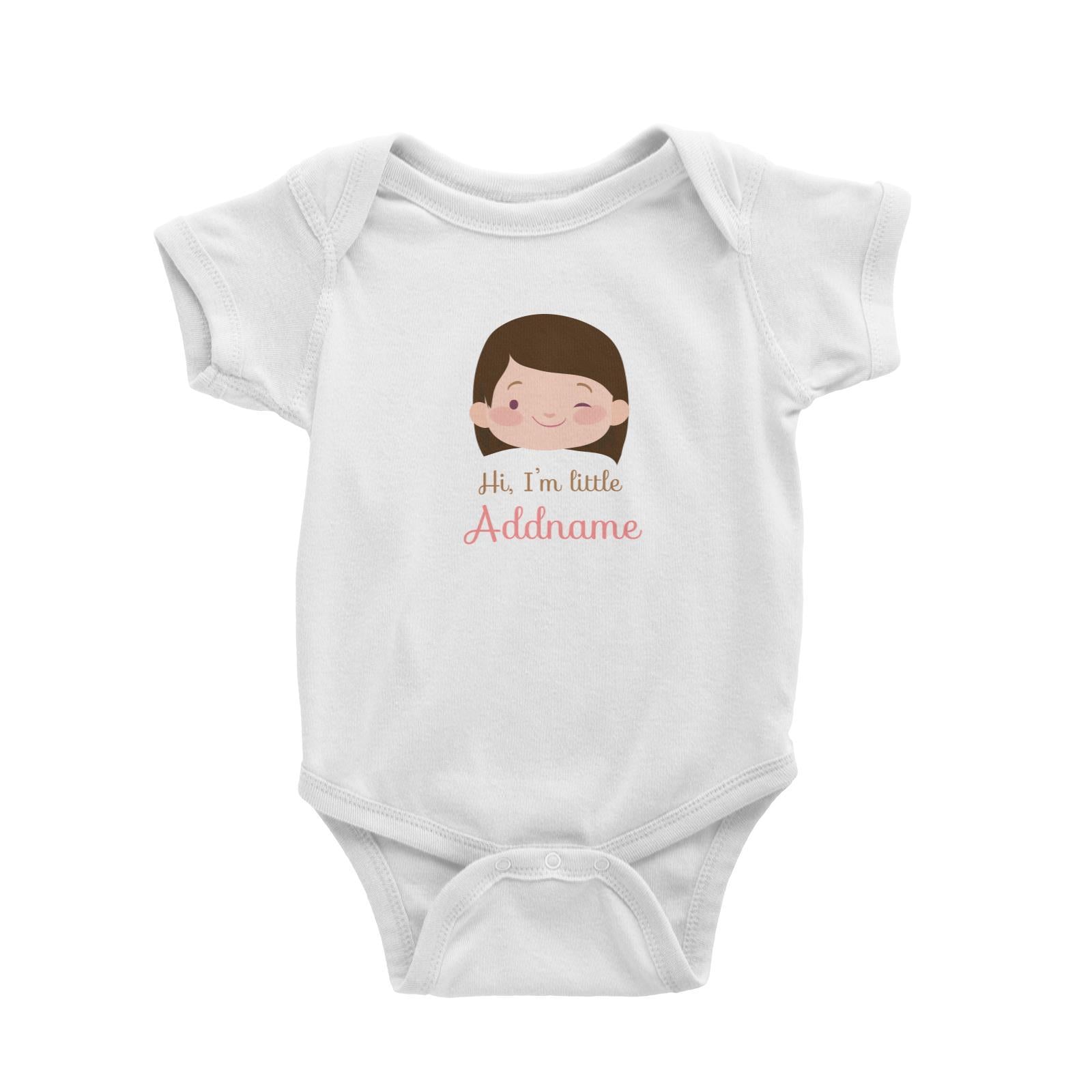 Cute Girl with Short Hair Hi I Am Little Addname Baby Romper