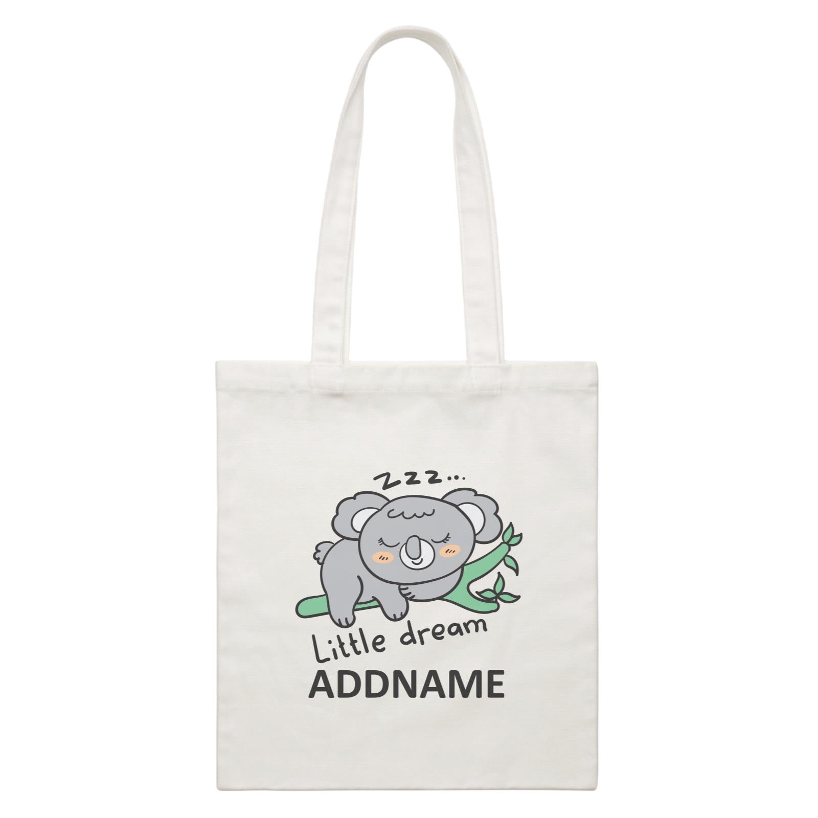 Cool Cute Animals Koala Little Dream Addname White Canvas Bag