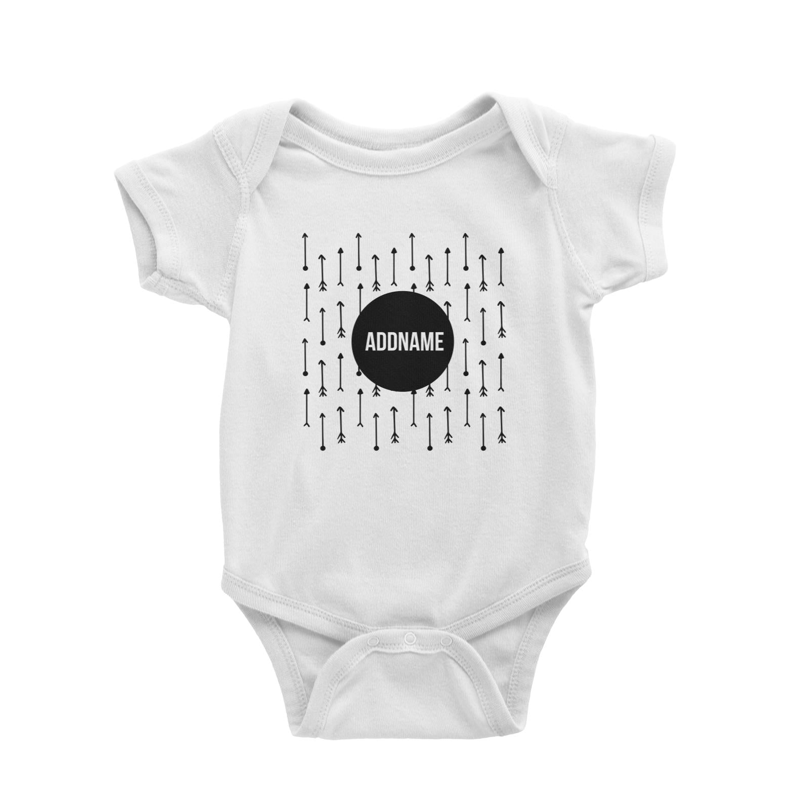 Monochrome Black Circle with Arrows Addname Baby Romper