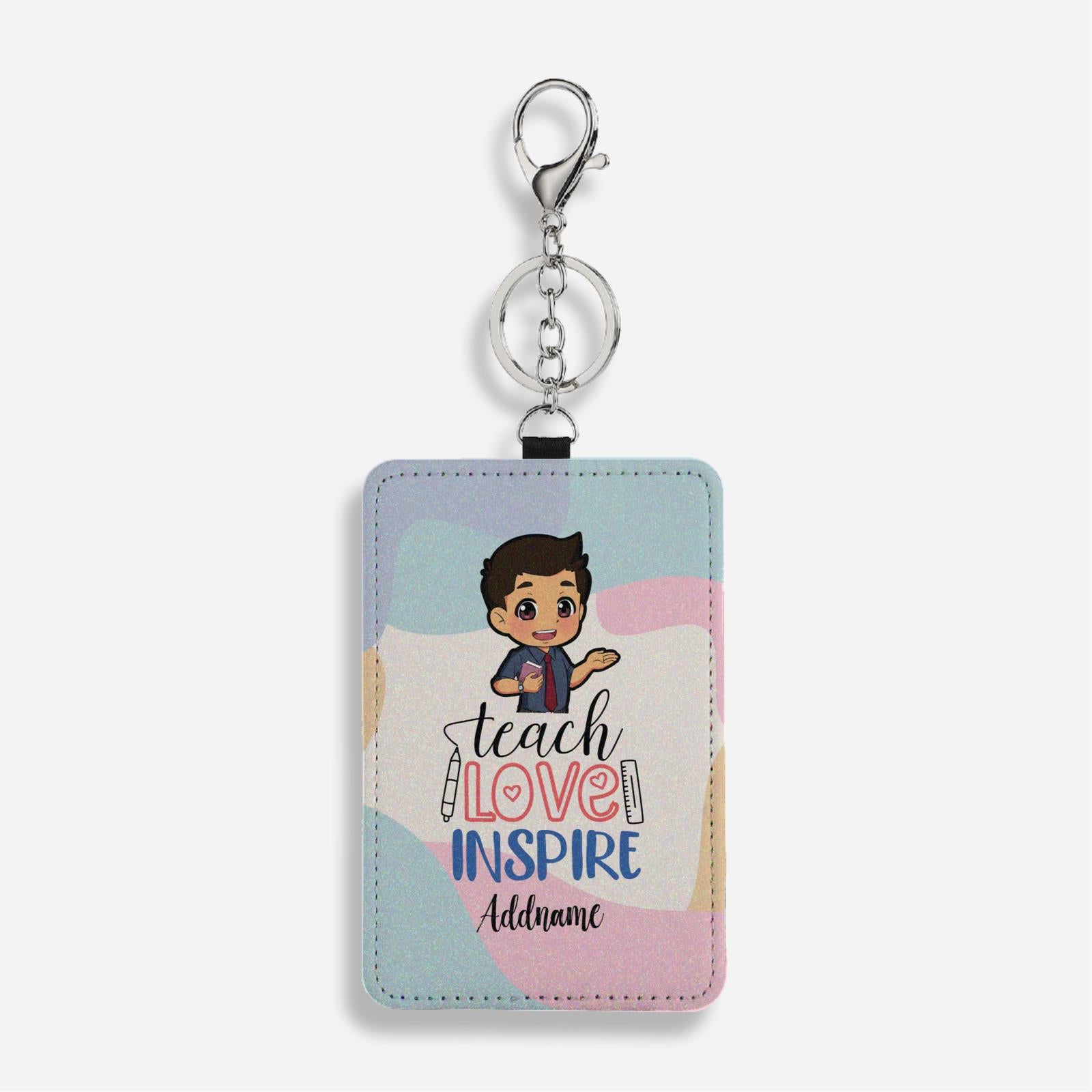 Teach Love Inspire With Chibi Malay Male Teacher Cardholder Keychain