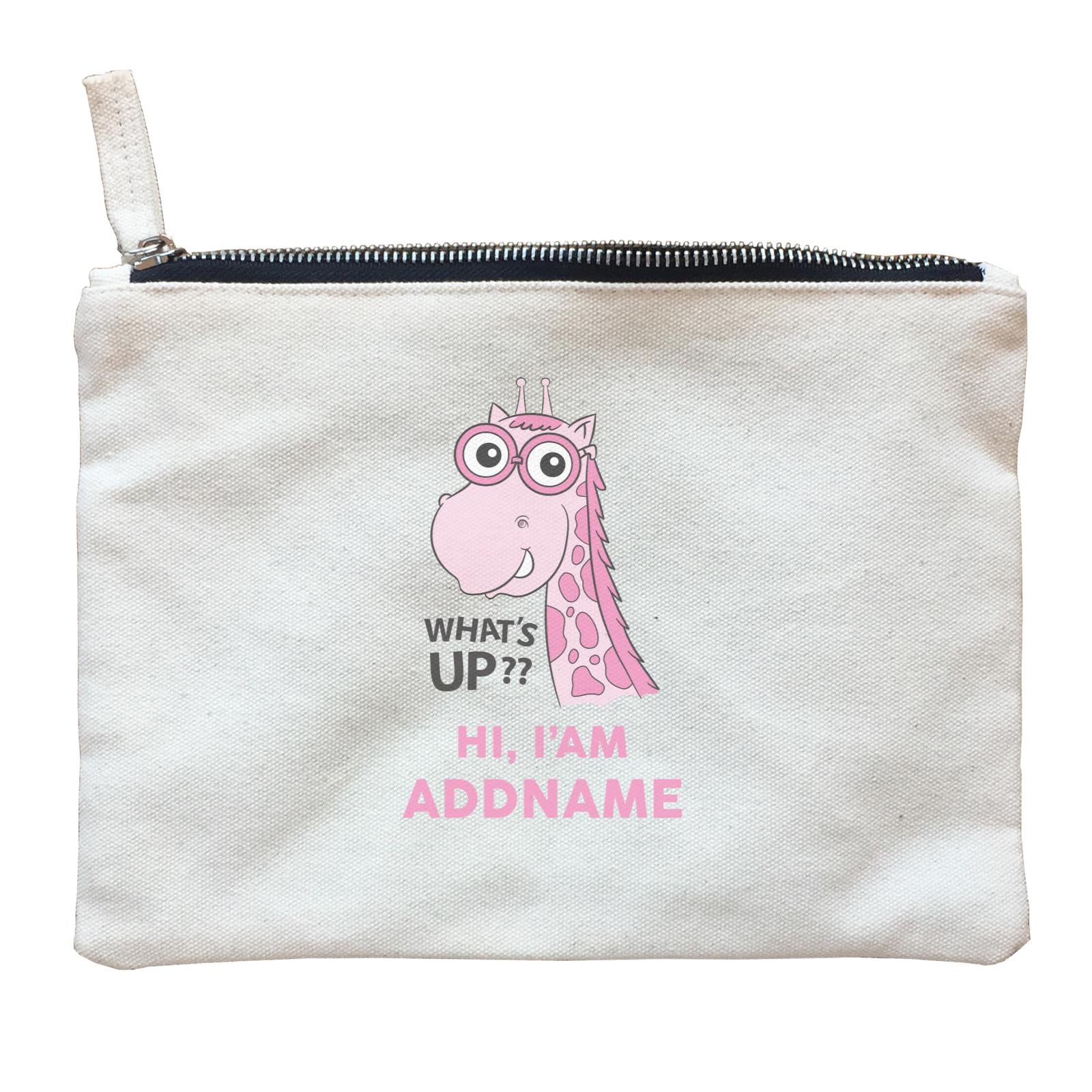 Cool Cute Animals Giraffe What's Up Hi I'am Addname Zipper Pouch