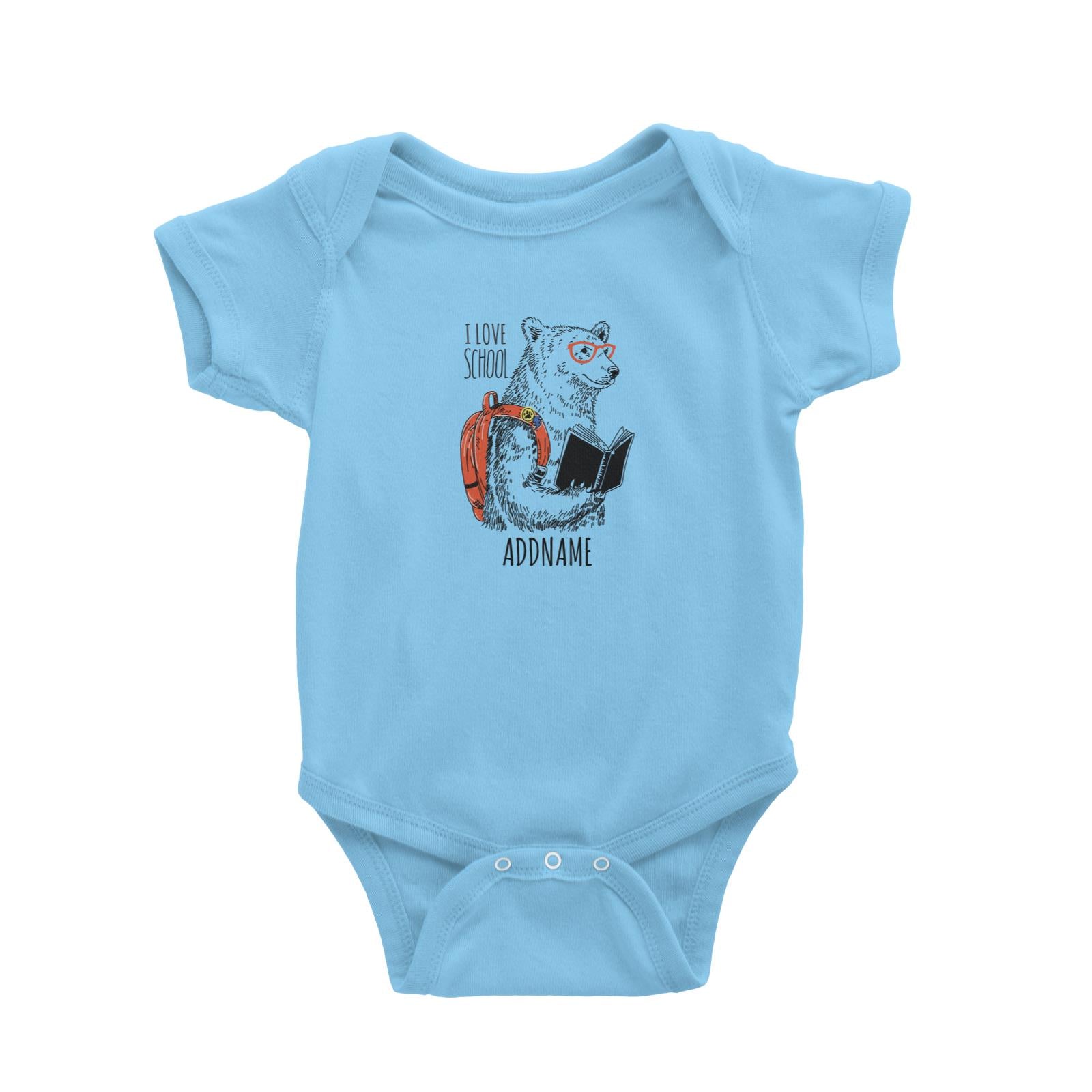 Cool Vibrant Series Bear With Backpack I Love School Addname Baby Romper