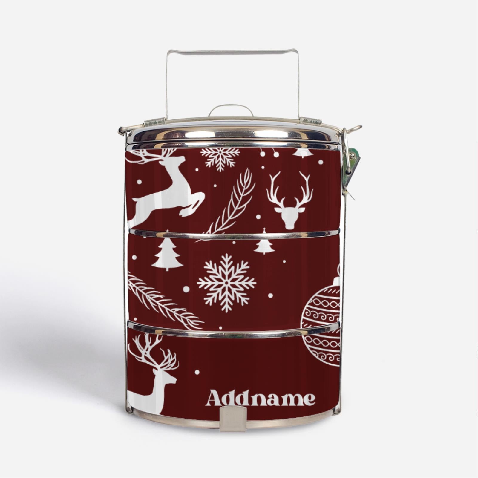 Christmas Series Standard Tiffin Carrier - Jubilant Reindeers Red