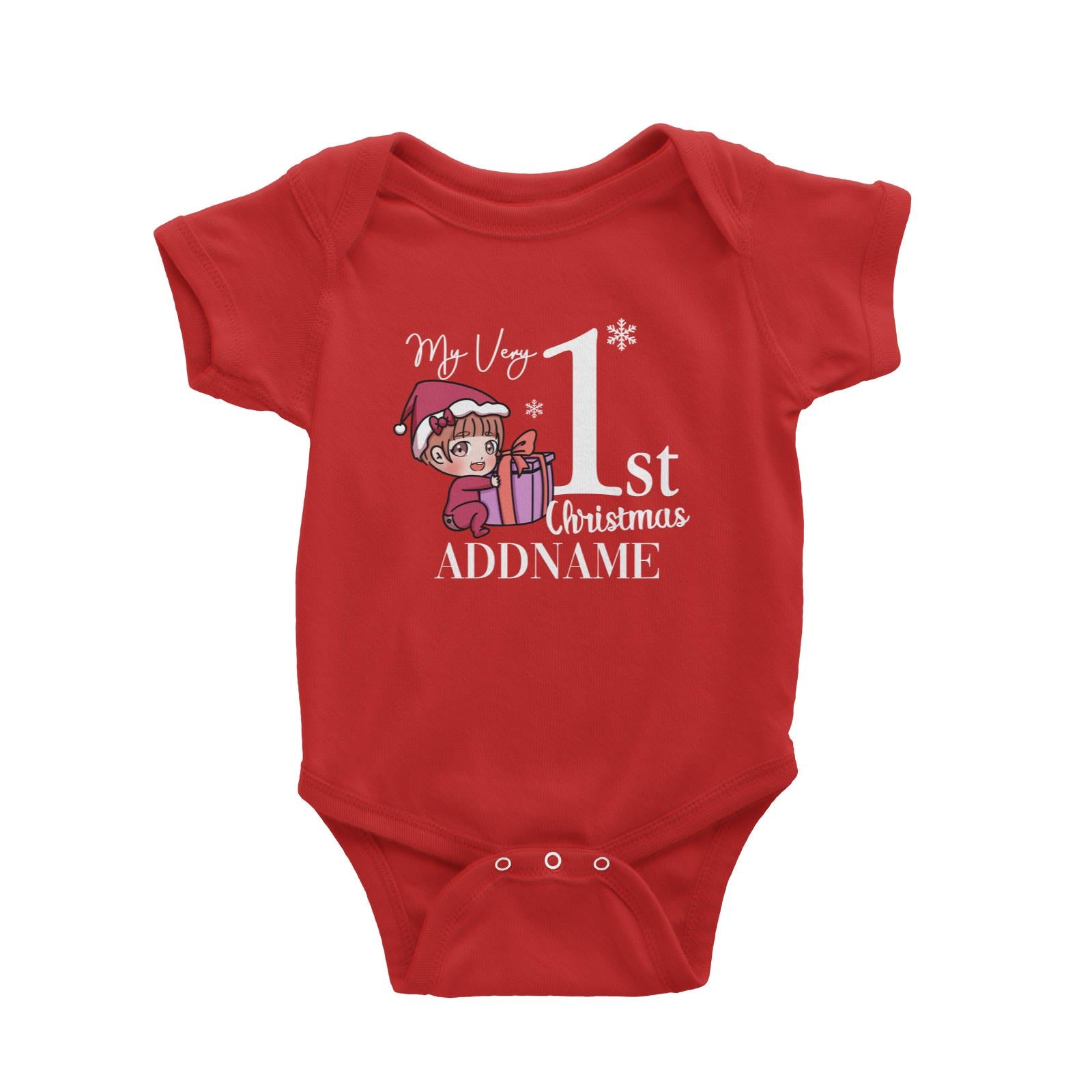 Xmas Christmas Chibi Family My Very 1st Christmas Baby Girl Holding Present Baby Romper